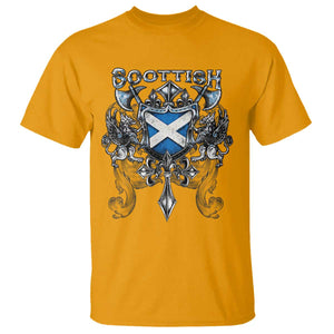Scottish Heritage Crest Gothic T Shirt Medieval Flag and Sword Celtic Pride TS02 Gold Print Your Wear