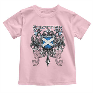 Scottish Heritage Crest Gothic Toddler T Shirt Medieval Flag and Sword Celtic Pride TS02 Light Pink Print Your Wear
