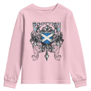 Scottish Heritage Crest Gothic Youth Sweatshirt Medieval Flag and Sword Celtic Pride TS02 Light Pink Print Your Wear