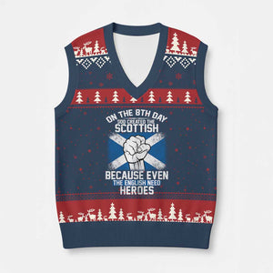 On the 8th Day God Created the Scottish V-Neck Knit Sweater Vest Funny Heroic Scotland Pride TS02 Navy Red Print Your Wear