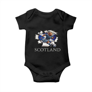 Funny Highland Cow in Kilt Footballer Baby Onesie We'll Be Coming Scottish Pride Football Fans TS02 Black Print Your Wear