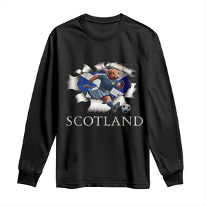 Funny Highland Cow in Kilt Footballer Long Sleeve Shirt We'll Be Coming Scottish Pride Football Fans TS02 Black Print Your Wear