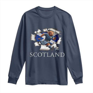 Funny Highland Cow in Kilt Footballer Long Sleeve Shirt We'll Be Coming Scottish Pride Football Fans TS02 Navy Print Your Wear