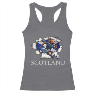 Funny Highland Cow in Kilt Footballer Racerback Tank Top We'll Be Coming Scottish Pride Football Fans TS02 Charcoal Print Your Wear