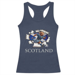 Funny Highland Cow in Kilt Footballer Racerback Tank Top We'll Be Coming Scottish Pride Football Fans TS02 Navy Print Your Wear