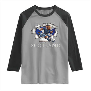 Funny Highland Cow in Kilt Footballer Raglan Shirt We'll Be Coming Scottish Pride Football Fans TS02 Sport Gray Black Print Your Wear