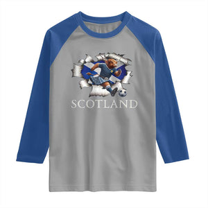 Funny Highland Cow in Kilt Footballer Raglan Shirt We'll Be Coming Scottish Pride Football Fans TS02 Sport Gray Royal Print Your Wear