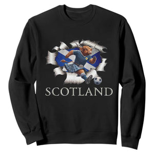 Funny Highland Cow in Kilt Footballer Sweatshirt We'll Be Coming Scottish Pride Football Fans TS02 Black Print Your Wear