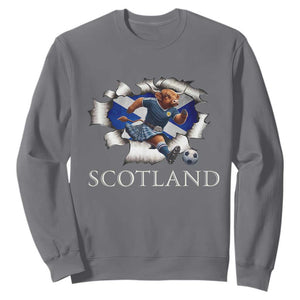 Funny Highland Cow in Kilt Footballer Sweatshirt We'll Be Coming Scottish Pride Football Fans TS02 Charcoal Print Your Wear