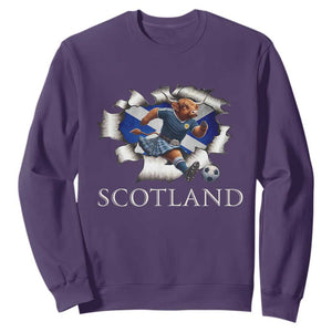 Funny Highland Cow in Kilt Footballer Sweatshirt We'll Be Coming Scottish Pride Football Fans TS02 Purple Print Your Wear