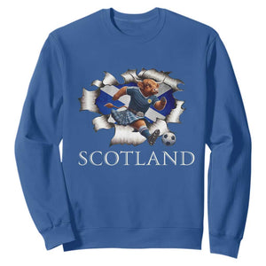 Funny Highland Cow in Kilt Footballer Sweatshirt We'll Be Coming Scottish Pride Football Fans TS02 Royal Blue Print Your Wear