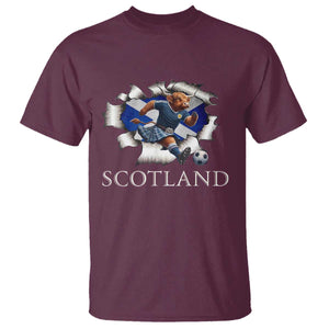 Funny Highland Cow in Kilt Footballer T Shirt We'll Be Coming Scottish Pride Football Fans TS02 Maroon Print Your Wear