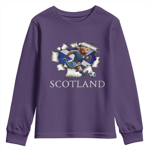 Funny Highland Cow in Kilt Footballer Youth Sweatshirt We'll Be Coming Scottish Pride Football Fans TS02 Purple Print Your Wear