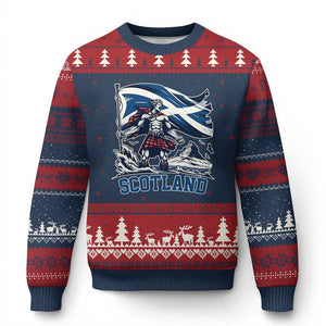 Scottish Warrior Ugly Christmas Sweater Brave Highland Hero Scotland Flag TS02 Navy Red Print Your Wear