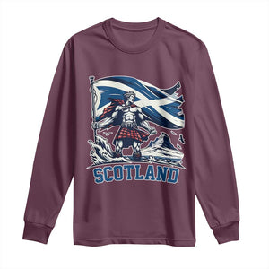 Scottish Warrior Long Sleeve Shirt Brave Highland Hero Scotland Flag TS02 Maroon Print Your Wear