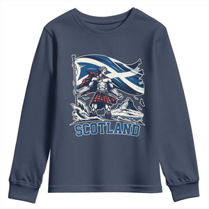 Scottish Warrior Youth Sweatshirt Brave Highland Hero Scotland Flag TS02 Navy Print Your Wear