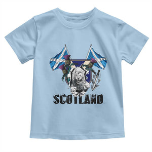Roaring Scottish Lion Crest Toddler T Shirt Thistle Scotland Flag Emblem for Brave Highlanders TS02 Light Blue Print Your Wear