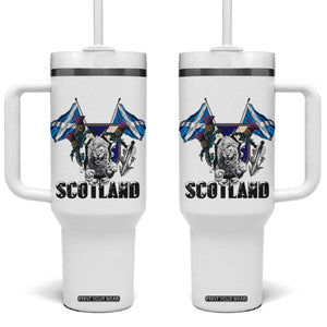 Roaring Scottish Lion Crest Tumbler With Handle Thistle Scotland Flag Emblem for Brave Highlanders TS02 One Size: 40 oz White Print Your Wear