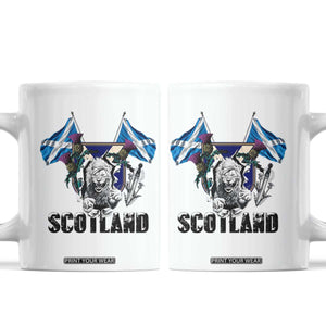 Roaring Scottish Lion Crest Coffee Mug Thistle Scotland Flag Emblem for Brave Highlanders TS02 White Print Your Wear