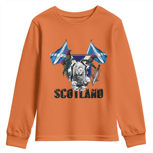 Roaring Scottish Lion Crest Youth Sweatshirt Thistle Scotland Flag Emblem for Brave Highlanders TS02 Orange Print Your Wear