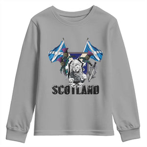Roaring Scottish Lion Crest Youth Sweatshirt Thistle Scotland Flag Emblem for Brave Highlanders TS02 Sport Gray Print Your Wear