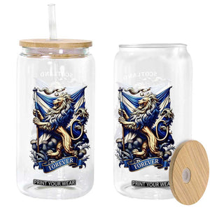 Scotland Forever Majestic Lion Rampant Holding Saltire Flag With Thistles Graphic Glass Can