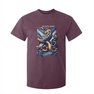 Scotland Forever Majestic Lion Rampant Holding Saltire Flag With Thistles Graphic T Shirt For Kid