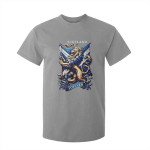 Scotland Forever Majestic Lion Rampant Holding Saltire Flag With Thistles Graphic T Shirt For Kid