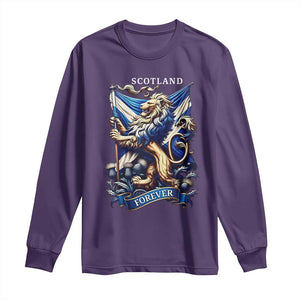 Scotland Forever Majestic Lion Rampant Holding Saltire Flag With Thistles Graphic Long Sleeve Shirt