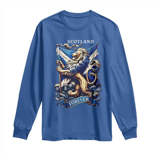 Scotland Forever Majestic Lion Rampant Holding Saltire Flag With Thistles Graphic Long Sleeve Shirt