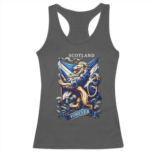 Scotland Forever Majestic Lion Rampant Holding Saltire Flag With Thistles Graphic Racerback Tank Top