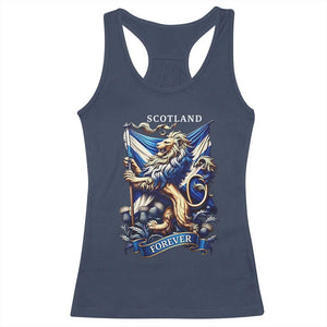 Scotland Forever Majestic Lion Rampant Holding Saltire Flag With Thistles Graphic Racerback Tank Top