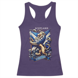 Scotland Forever Majestic Lion Rampant Holding Saltire Flag With Thistles Graphic Racerback Tank Top