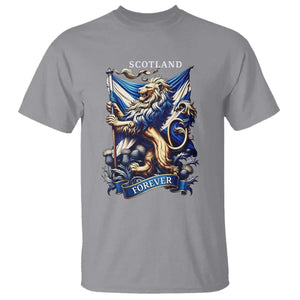 Scotland Forever Majestic Lion Rampant Holding Saltire Flag With Thistles Graphic T Shirt