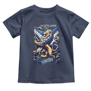 Scotland Forever Majestic Lion Rampant Holding Saltire Flag With Thistles Graphic Toddler T Shirt