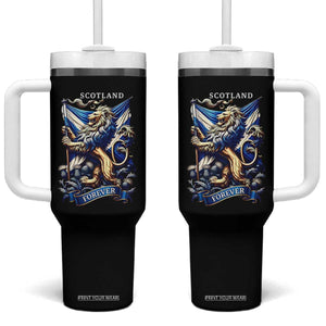 Scotland Forever Majestic Lion Rampant Holding Saltire Flag With Thistles Graphic Tumbler With Handle