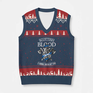 Scottish Blood Running Through My Veins V-Neck Knit Sweater Vest Viking Axe and Sword Heritage TS02 Navy Red Print Your Wear