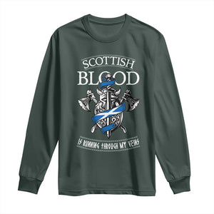 Scottish Blood Running Through My Veins Long Sleeve Shirt Viking Axe and Sword Heritage TS02 Dark Forest Green Print Your Wear
