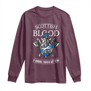 Scottish Blood Running Through My Veins Long Sleeve Shirt Viking Axe and Sword Heritage TS02 Maroon Print Your Wear