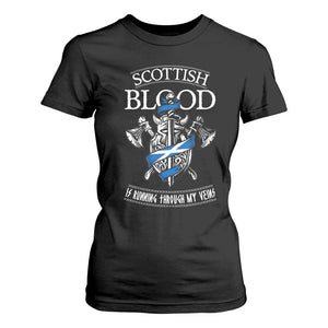 Scottish Blood Running Through My Veins T Shirt For Women Viking Axe and Sword Heritage TS02 Black Print Your Wear