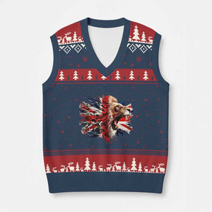 Roaring British Lion Flag V-Neck Knit Sweater Vest Union Jack UK Pride TS02 Navy Red Print Your Wear