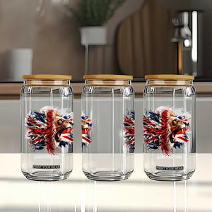Roaring British Lion Flag Glass Can Union Jack UK Pride TS02 Print Your Wear