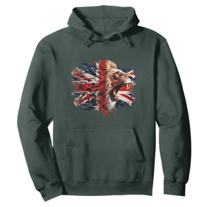 Roaring British Lion Flag Hoodie Union Jack UK Pride TS02 Dark Forest Green Print Your Wear