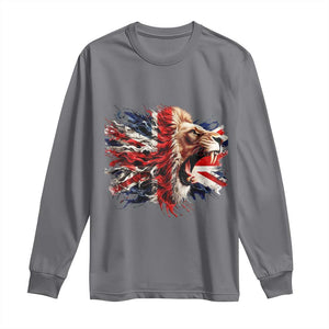 Roaring British Lion Flag Long Sleeve Shirt Union Jack UK Pride TS02 Charcoal Print Your Wear