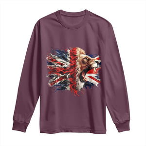Roaring British Lion Flag Long Sleeve Shirt Union Jack UK Pride TS02 Maroon Print Your Wear