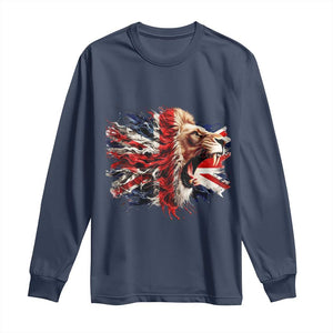 Roaring British Lion Flag Long Sleeve Shirt Union Jack UK Pride TS02 Navy Print Your Wear