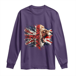 Roaring British Lion Flag Long Sleeve Shirt Union Jack UK Pride TS02 Purple Print Your Wear