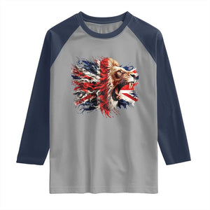 Roaring British Lion Flag Raglan Shirt Union Jack UK Pride TS02 Sport Gray Navy Print Your Wear