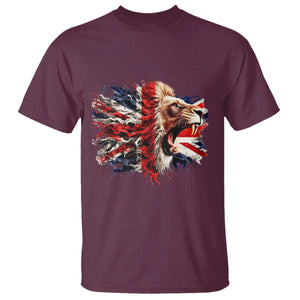 Roaring British Lion Flag T Shirt Union Jack UK Pride TS02 Maroon Print Your Wear