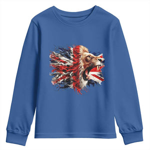 Roaring British Lion Flag Youth Sweatshirt Union Jack UK Pride TS02 Royal Blue Print Your Wear